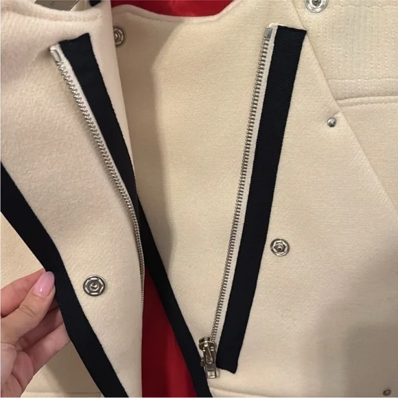 ✨ NWT H&M Asymmetrical Cream Moto Jacket | Red Lining | Size 4 - Picture 5 of 6